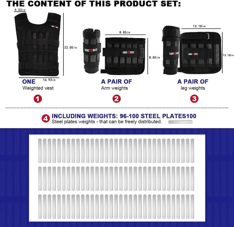 LEKÄRO Adjustable Weighted Vest for Men Women, Workout Weight Vest, Weighted Training Vest with Removable Steel Plates for Strength Training & Cardio - Image 2